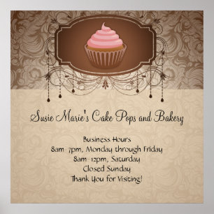 Eleganter Glamour Mocha Damask Cupcake Design-Zeic Poster