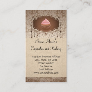 Eleganter Glamour-Mokka-Damask-Cupcake-Bäckerei Visitenkarte