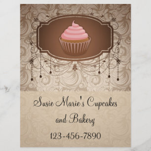 Eleganter Glamour-Mokka-Damask-Cupcake-Entwurf Flyer