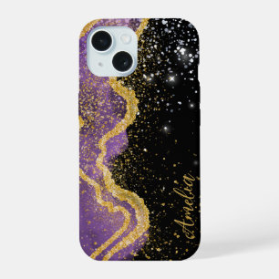 Eleganter glänzender monogrammierter Name iPhone 15 Hülle