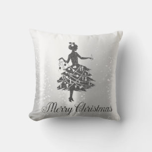Eleganter glänzender silberner Weihnachtsbaum Mädc Kissen