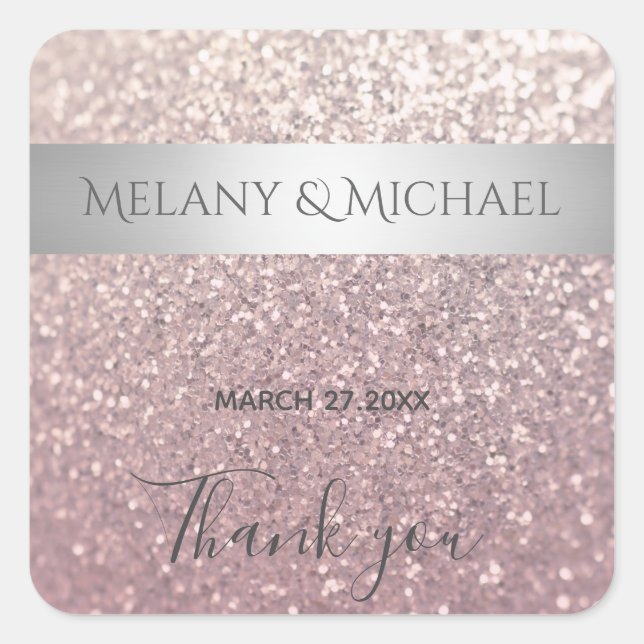 Eleganter, glänzender Silberstreifen Danke Quadratischer Aufkleber (Vorderseite)