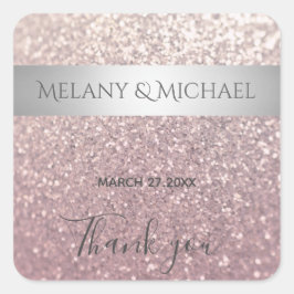 Eleganter, glänzender Silberstreifen Danke Quadratischer Aufkleber