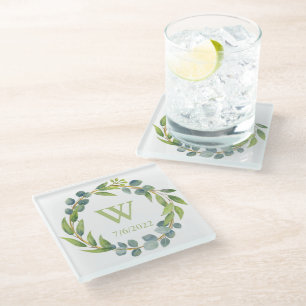 Eleganter Glasuntersetzer mit floralem Monogramm