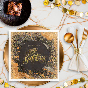 Eleganter Glitter 85. Geburtstag Schwarz und Gold Serviette