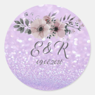Eleganter Glitter-Bokeh-Blumenhochzeit Runder Aufkleber