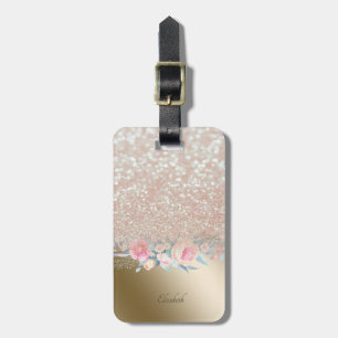 Eleganter Glitter Bokeh Ombre, Wasserfarben Blumen Gepäckanhänger