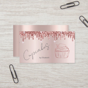 Eleganter Glitter-Cupcake Rose Gold Tropfen Visitenkarte