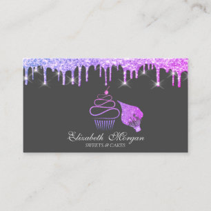 Eleganter Glitter-Cupcake Violetter Tropfen Spritz Visitenkarte