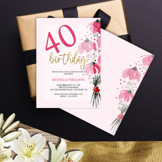 Eleganter Glitter-Gold-Kalligrafie-Blumen-Geburtst Einladung