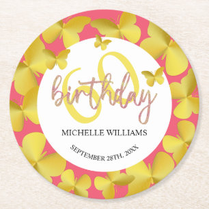 Eleganter Glitter Gold Schmetterling Kalligrafie Runder Pappuntersetzer