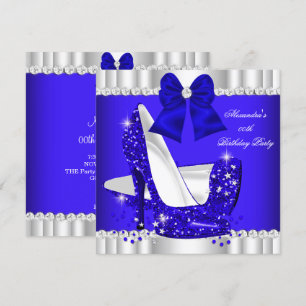Eleganter Glitter königsblauer silberner High Heel Einladung
