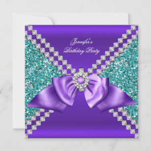 Eleganter Glitter Türkis Blau Lila Diamant Geburts Einladung