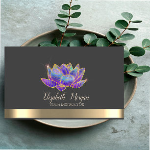 Eleganter Glitter-Veilchen-Lotus-Goldstreifen-Grau Visitenkarte