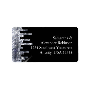 Eleganter Glittery schwarzer/silberner Glamour Adressaufkleber