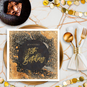 Eleganter Glitzer 18. Schwarz und Gold Geburtstag Serviette