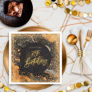 Eleganter Glitzer 75. Schwarz und Gold Geburtstag Serviette