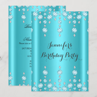 Eleganter Glitzer Aquamarin Blue Diamond Geburtsta Einladung