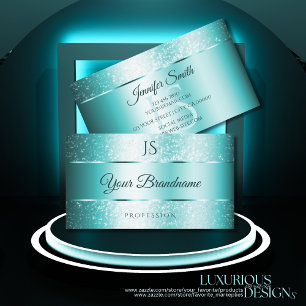 Eleganter Glitzer Aquamarin Gradient und Initials  Visitenkarte