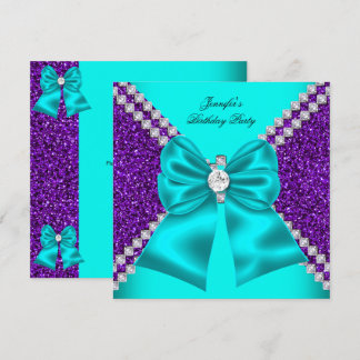 Eleganter Glitzer Aquamarin Lila Diamonds Geburtst Einladung