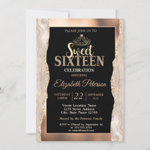 Eleganter Glitzer aus Kupfer-Marmor Sweet 16 Einladung