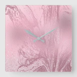 Eleganter Glitzer aus rosafarbenem Rosa Quadratische Wanduhr
