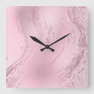Eleganter Glitzer aus rosafarbenem Rosa Quadratische Wanduhr