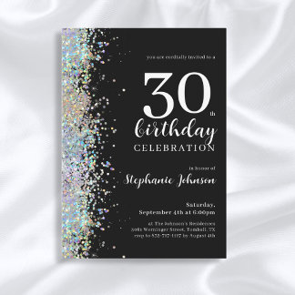 Eleganter Glitzer Black 30. Geburtstag Party Einladung