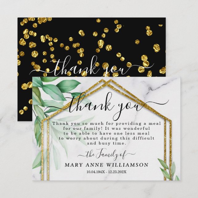 Eleganter Glitzer Blätter Begräbnisessen Dankeschö Dankeskarte (Vorne/Hinten)