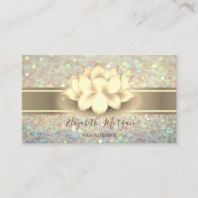 Eleganter Glitzer Bokeh, Gold Stripe Yoga Lotus Visitenkarte (Vorderseite)