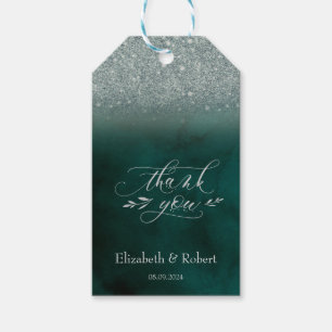 Eleganter Glitzer Bokeh Green Dankeschön Karte Geschenkanhänger