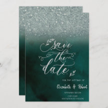 Eleganter Glitzer Bokeh Green Save the Date