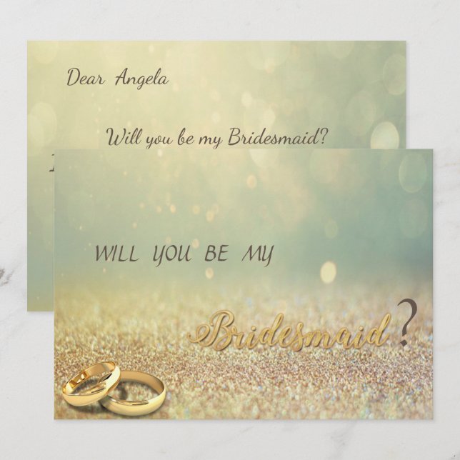 Eleganter Glitzer Bokeh,Rings Bridesmaid Card Einladung (Vorne/Hinten)