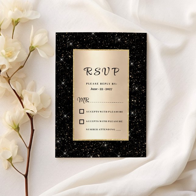 Eleganter Glitzer Confetti UAWG Einladung (Elegant black gold glitter confetti RSVP )