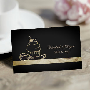 Eleganter Glitzer Cupcake Black Bakery Visitenkarte
