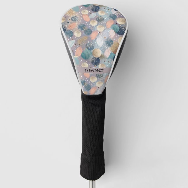 Eleganter Glitzer Dot & Brushstroke Abstrakt Golf Headcover (Vorderseite)