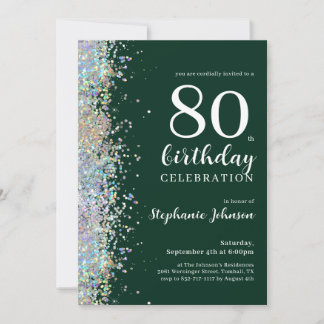 Eleganter Glitzer Emerald Green 80. Geburtstag Einladung