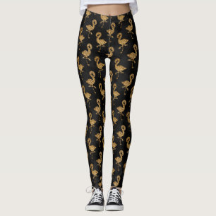 Eleganter Glitzer-Flamingo im Goldenen Glamour-Mus Leggings