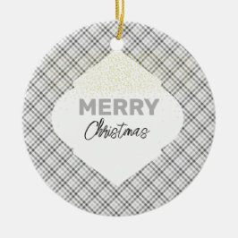 Eleganter Glitzer Frohe Weihnachten Kariert Grau W Keramik Ornament