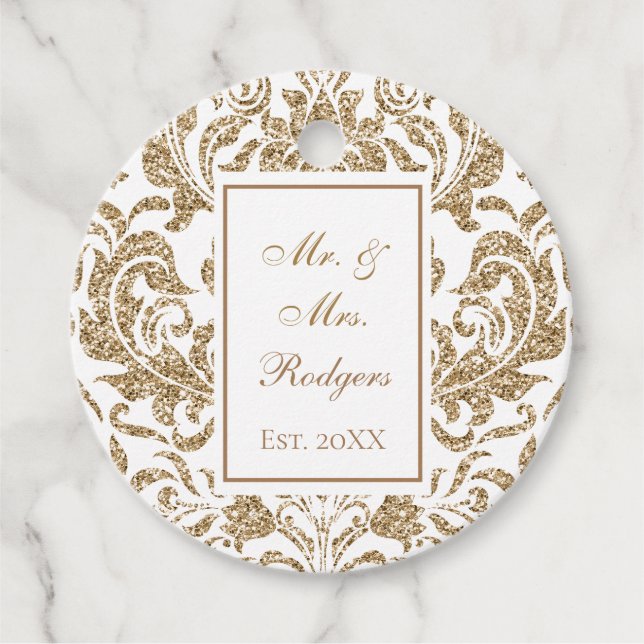 Eleganter Glitzer für Weiß- und Gold-Imitate Hochz Geschenkanhänger (Vorderseite)