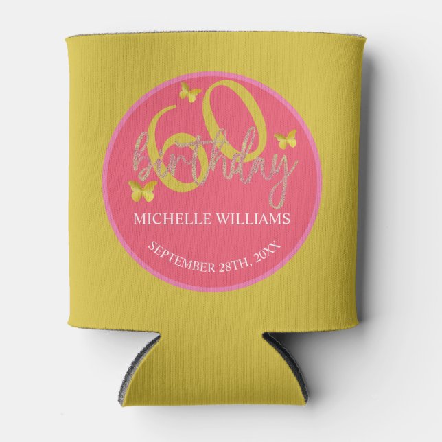 Eleganter Glitzer Gold Butterfly Calligrafy Dosenkühler (Vorderseite)