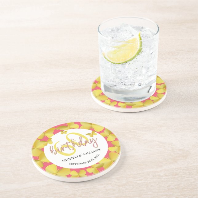 Eleganter Glitzer Gold Butterfly Calligrafy Getränkeuntersetzer (Seite)