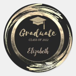 Eleganter Glitzer Gold Grad Cap, Black Runder Aufkleber