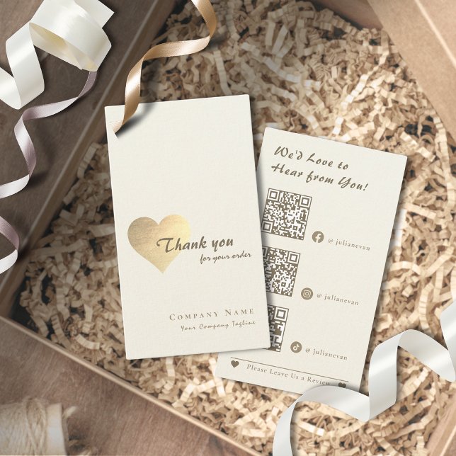 Eleganter Glitzer Gold Heart QR Code Vielen Dank Visitenkarte (Elegant Glitter Gold Heart QR Code Thank you Card for Business)