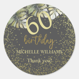Eleganter Glitzer Gold Palm Calligraphy Geburtstag Runder Aufkleber