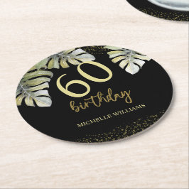 Eleganter Glitzer Gold Palm Calligraphy Geburtstag Runder Pappuntersetzer
