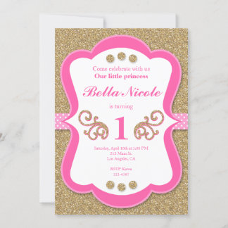 Eleganter Glitzer Gold & Rosa Einladung zum Geburt