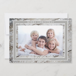 Eleganter Glitzer Gray Marble Foto Frohe Weihnacht Feiertagskarte