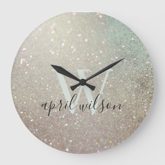 Eleganter Glitzer Green Pink Aqua Shiny Shimmer Große Wanduhr (Vorderseite)