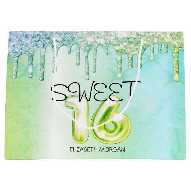 Eleganter Glitzer Green Tropfens Green Sweet 16 Große Geschenktüte (Vorderseite)